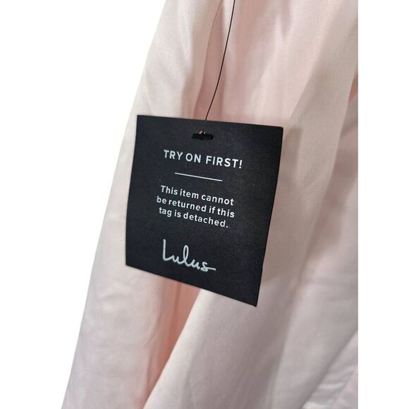 Lulus Flawlessly Flirty Blush Pink Satin Tie-Back Skater Mini Dress Size Large - Picture 6 of 7